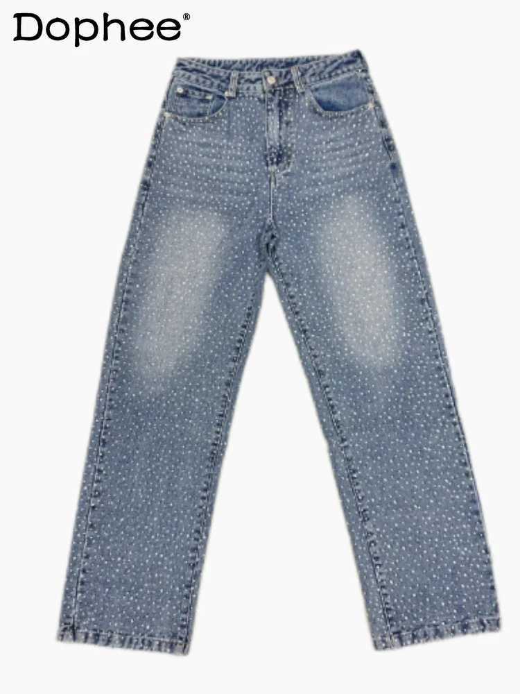 Men and Women The Same Hot Diamond Jeans 2024 Autumn New Chic Babysbreath Straight Denim Trousers Trendy Male Blingbling Jeans W250510