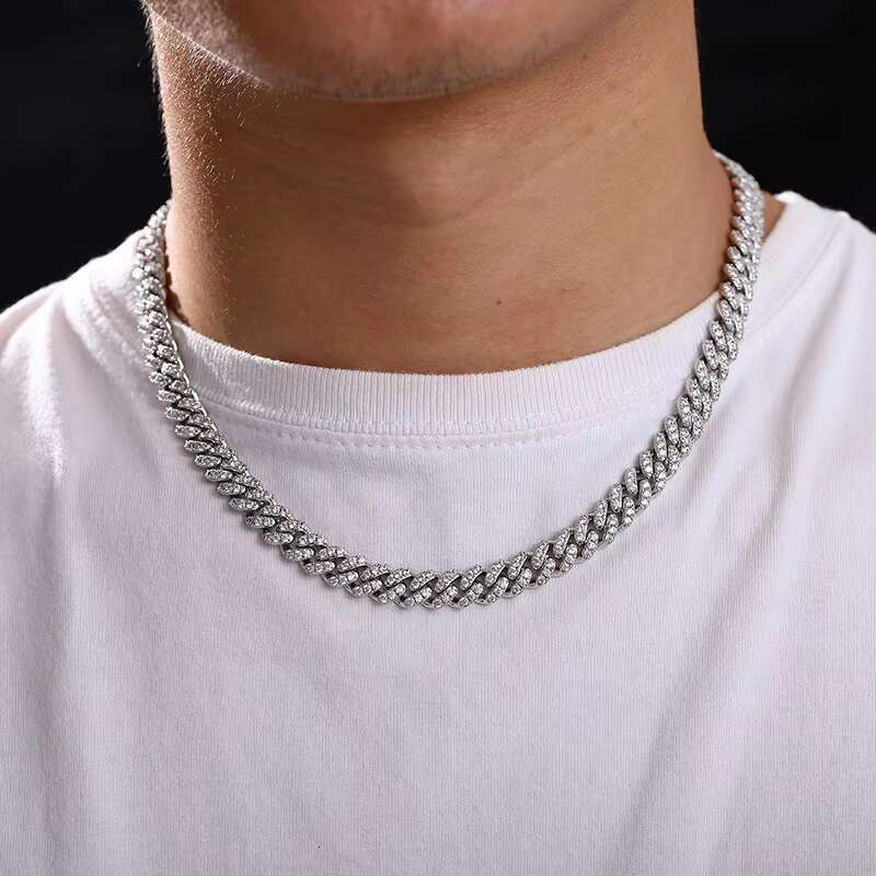 High Quality S925 Sterling Silver 8mm Moissanite Necklace European American Hip Hop Style Box Buckle Fashion Brand