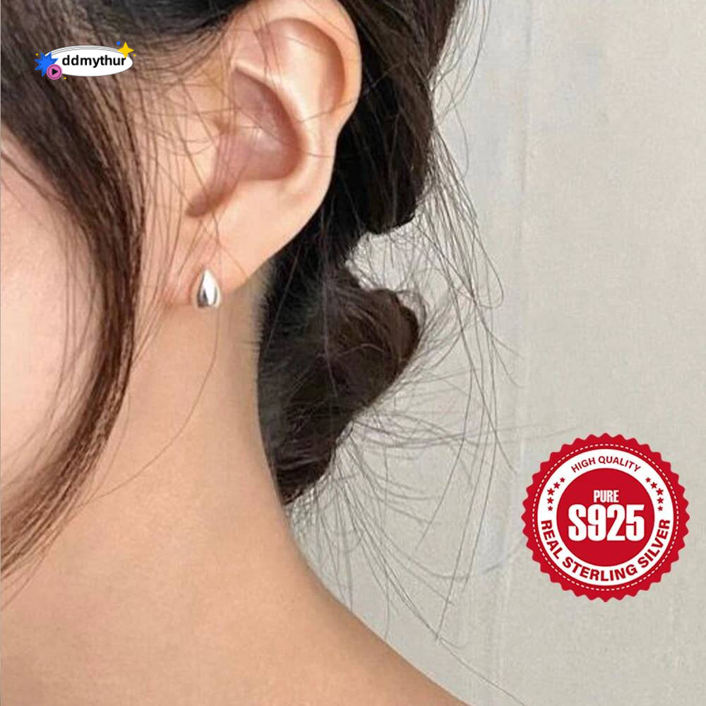 Korean Sterling Sier Glossy Water Drop Earrings Women's Fashionable And Simple Perforated Earring Party Boutique Jewelry ddmythur