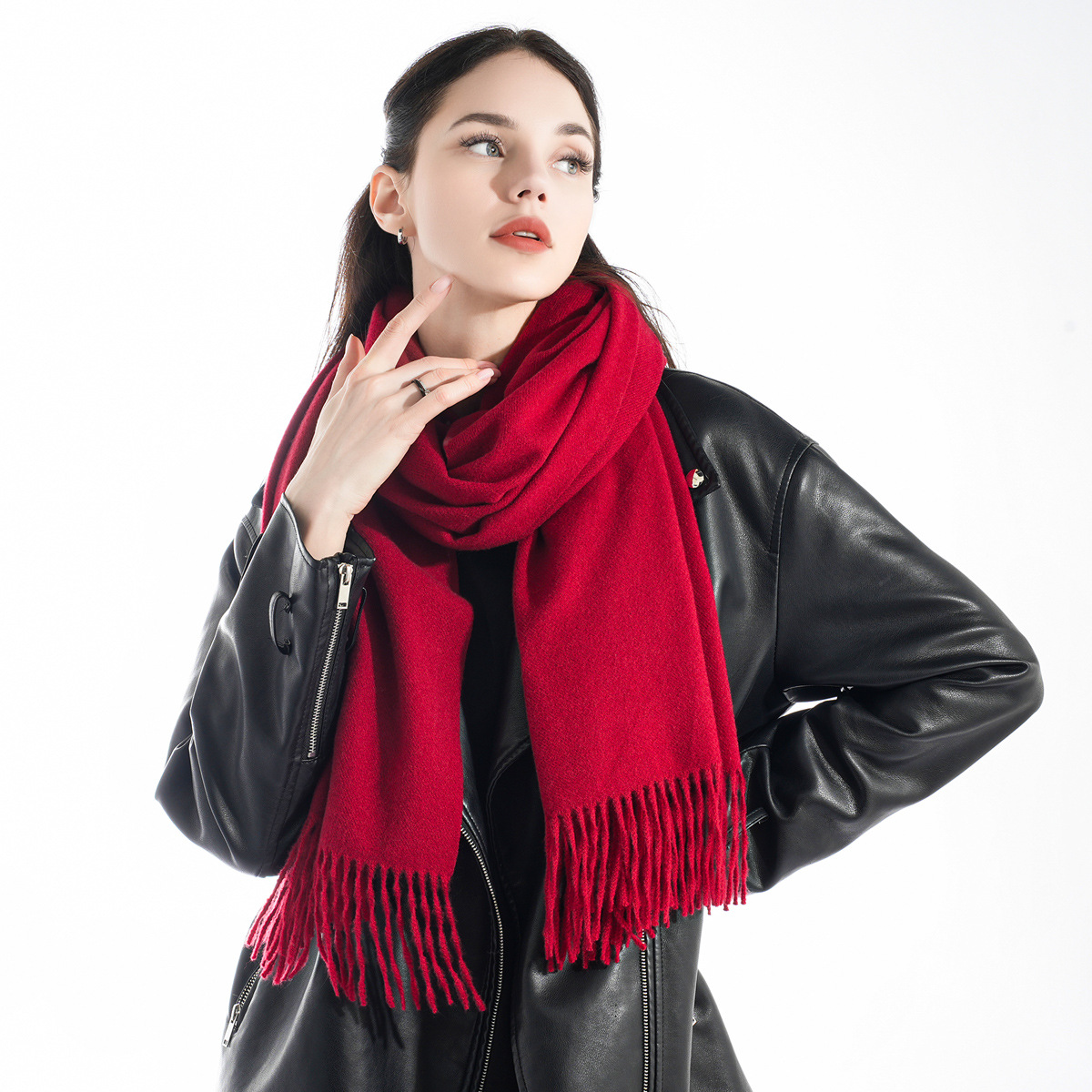 K675 Cross-border exclusive new spot solid color cashmere scarf thick warm long tassel couple scarf shawl dual use