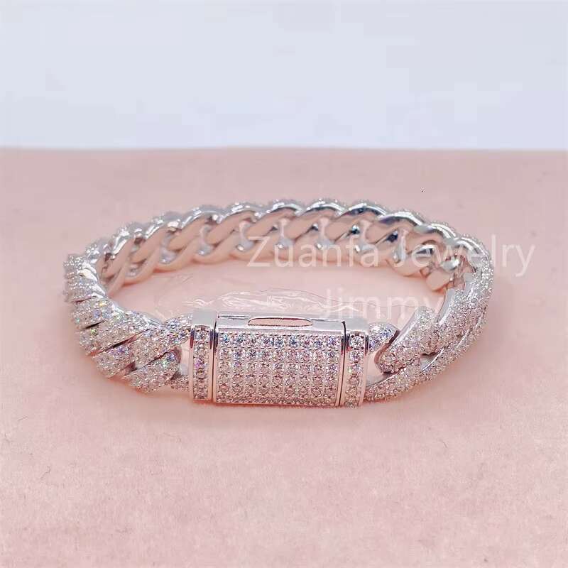 Miami Cuban Iced Out HipHop Style 13mm Width Two Row VVS Moissanite Lab Dia Bracelets