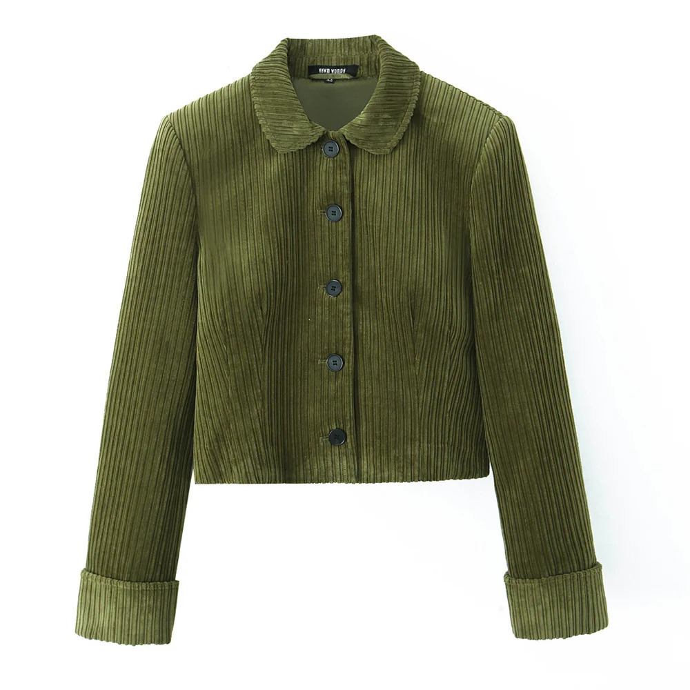 Fashion olive green light core velvet tie button jacket and mini ski set suitable for women wearing TRAF 2025 fashion clothing 250430Z