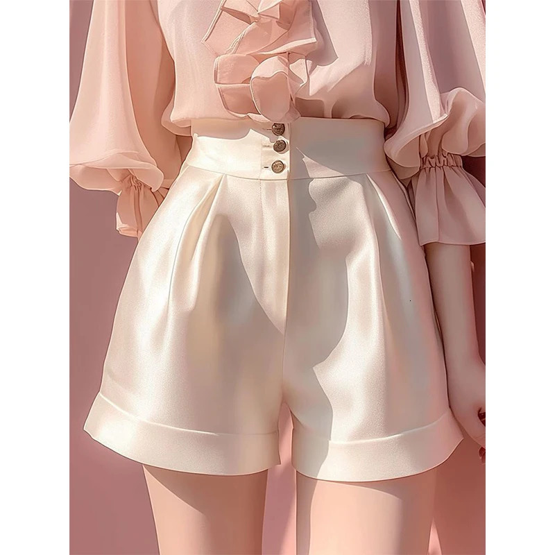 Simplicity Office Womens Solid Color Wide Leg Summer Fashion High Waist Appearance Thin Satin Shorts Fully Matched Casual Straight 250506Z