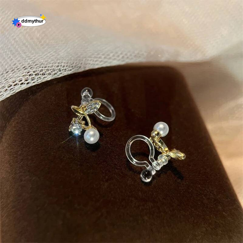 Cherry No Hole Ear Clips Inlaid Rhinestone Clip Earring Without Piercing Minimalist Earrings Jewelry CEQ269 ddmythur