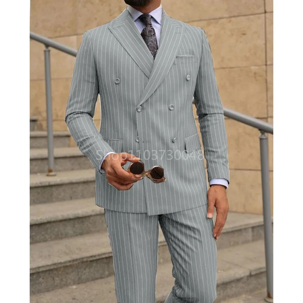 BrownNavy Blue 2piece mens suit fashionable formal businesswedding set collar double chest sports pants
