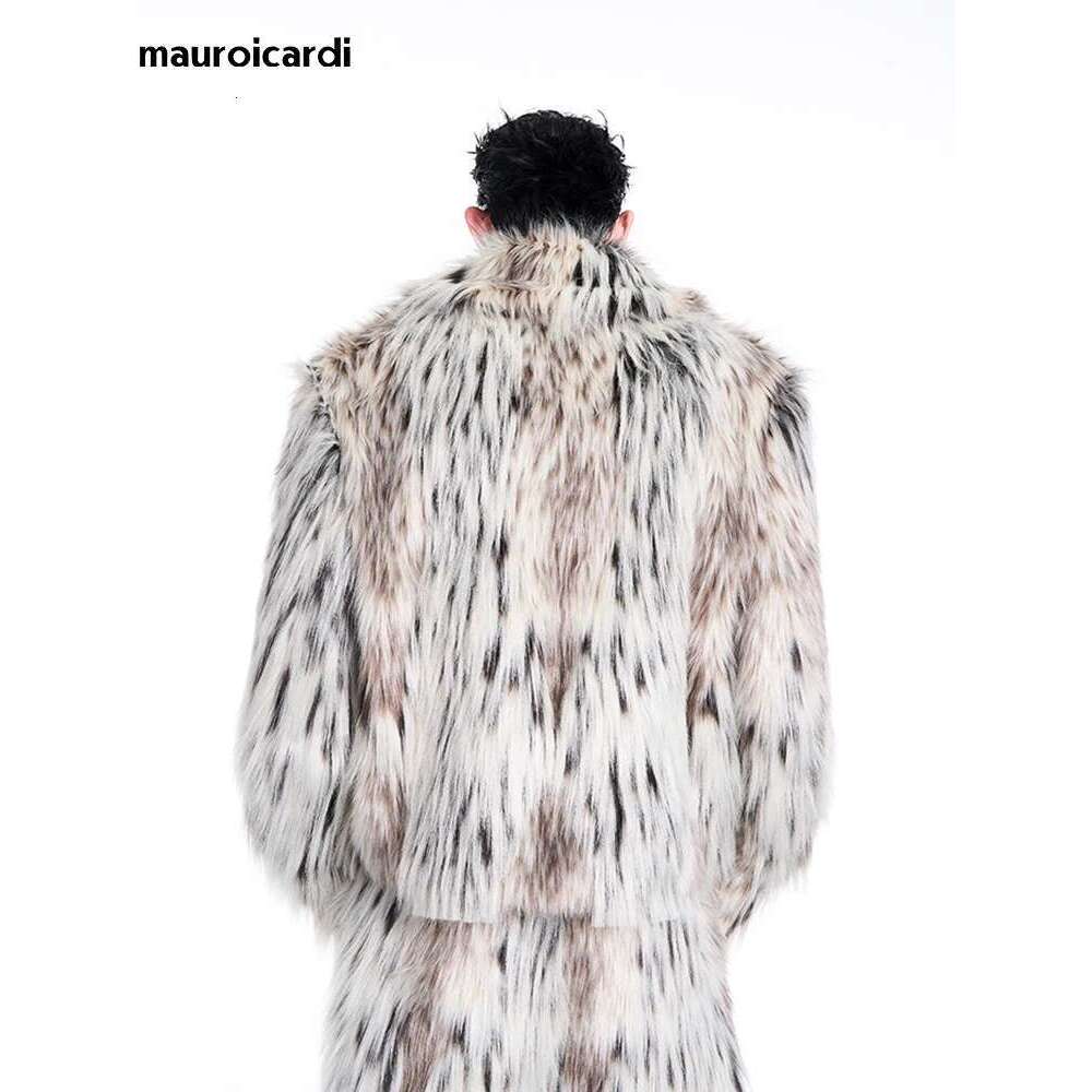 Mauroicardi Autumn Winter Cool Short Colorful Multicolored Thick Warm Hairy Faux Fur Coat Men Fluffy Jacket 2024 Y2k Streetwear