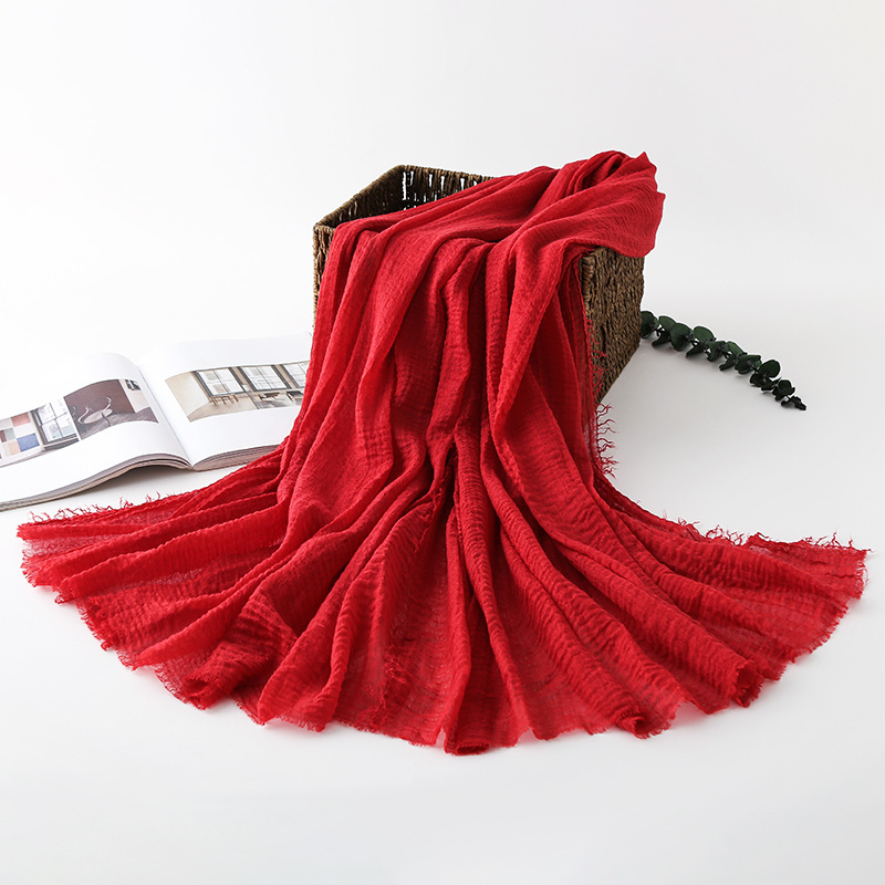 K670 Wholesale Hangzhou silk scarf women's light long scarf spring, summer, autumn and winter chiffon wrinkled royal blue warm large scarf shawl