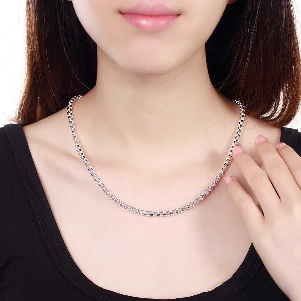 Wholesale 45-60cm 4MM Round Box Chain 925 Sterling Silver Necklaces for Men Woman Boy Fashion Jewelry Party Christmas GiftsXJ250510