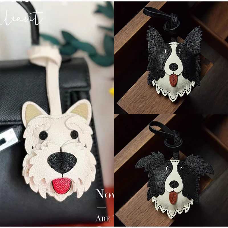 Genuine Leather Puppy Head Creative Bag Pendant Cute Schnauzer Corgi Bulldog Keychain Pendant Fashion Beetle Design Pendant Z250509