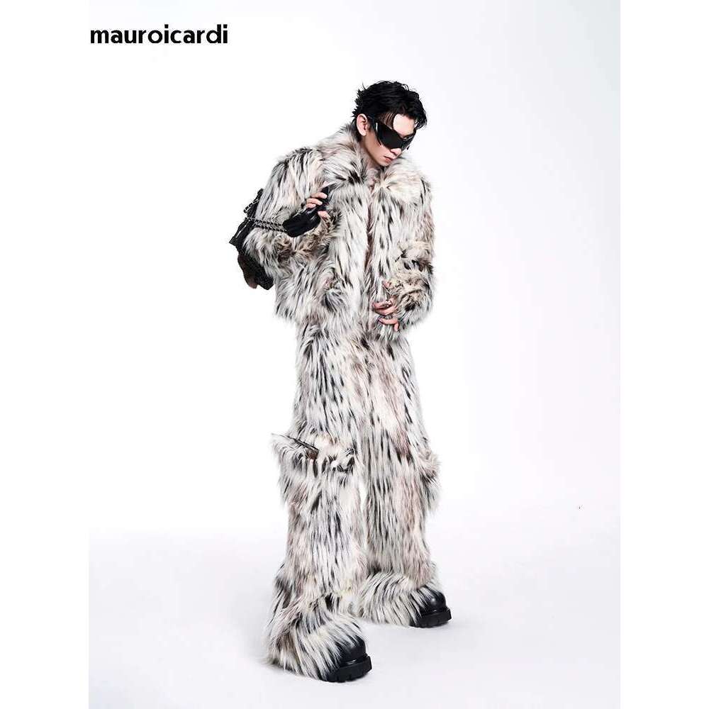 Mauroicardi Autumn Winter Cool Short Colorful Multicolored Thick Warm Hairy Faux Fur Coat Men Fluffy Jacket 2024 Y2k Streetwear