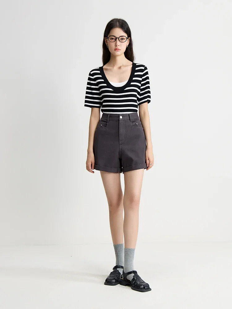 DUSHU Fashionable Dark Grey Summer Casual Versatile Women Denim Shorts 2024 Cleanfit For Female 24DS82690 250506Z