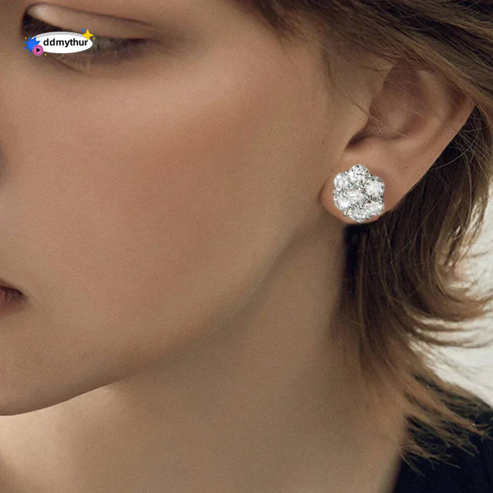 FEOBUR 7CT 5mm Flower Full Moissanite Stud Earrings for Women Sterling Sier Dia Cluster Earring Wedding Jewelry Gift ddmythur