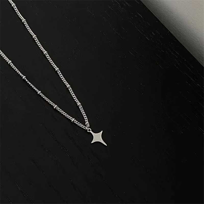Kpop Gothic Silver Star Pendant Chain Necklace Suitable for Women and Men Egirl Y2K Cool EMO Punk Aesthetics Grunge Jewelry Gifts Y250422