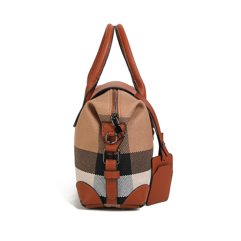 hot tote bag 2025 new Checked canvas with genuine leather versatile women's bag, handbag shoulder bag crossbody bag stylish flip - top splicing