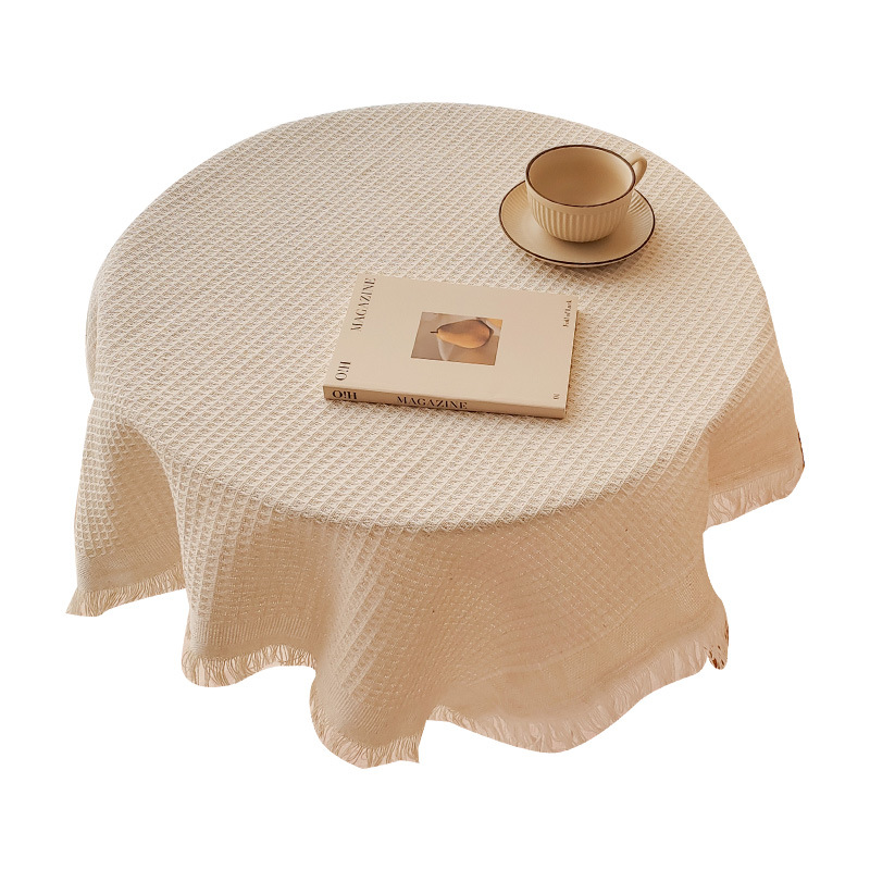 DH009 tablecloth French interweaving waffle ins style Japanese thick cotton and linen style fabric round table desk high-end light luxury