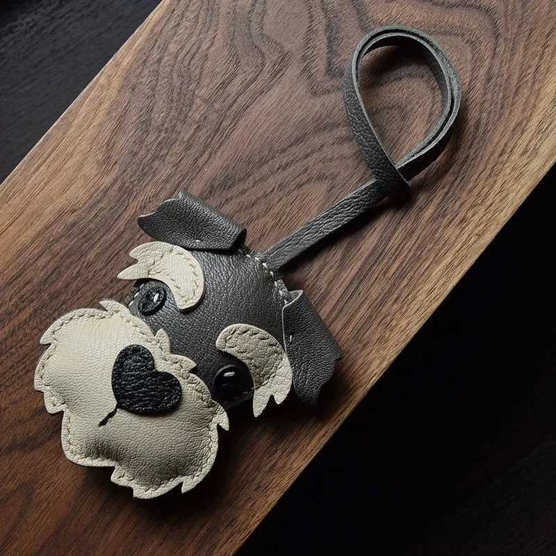 Genuine Leather Puppy Head Creative Bag Pendant Cute Schnauzer Corgi Bulldog Keychain Pendant Fashion Beetle Design Pendant Z250509