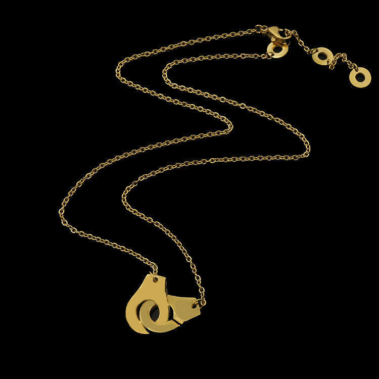 Tiktok Japanese and Korean fashion brand personality double ring handcuffs necklace women's rose plated gold chain accessories