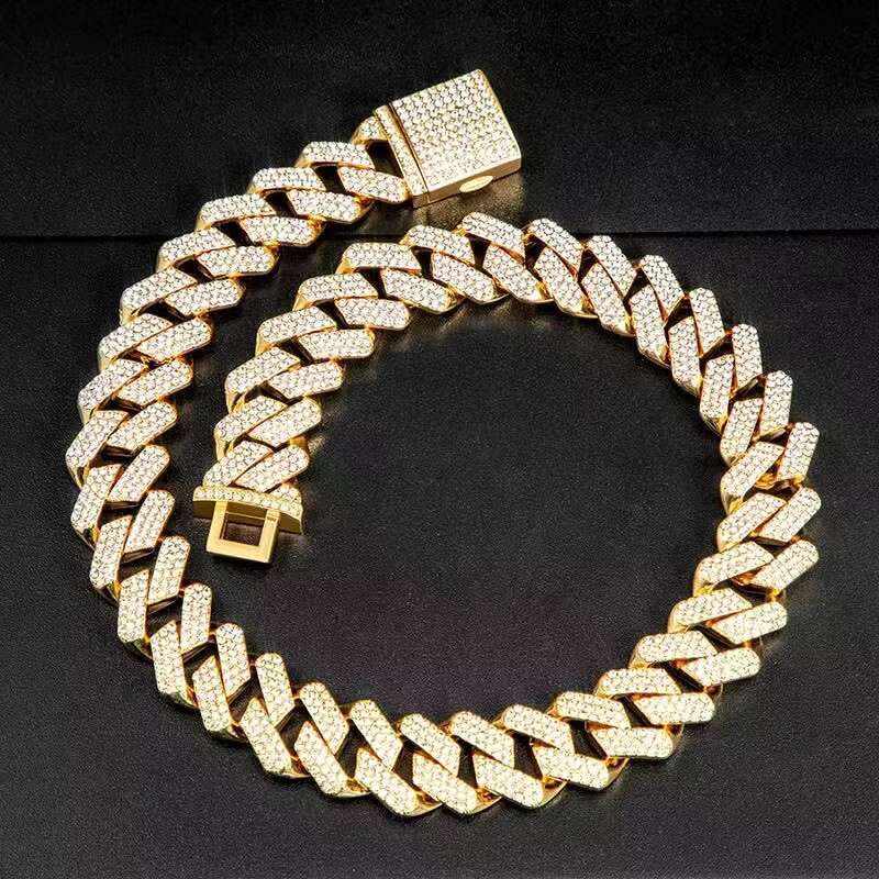 19mm Prong Miami 925 Sterling Silver Gold Plated Men Necklace Iced Out Hiphop Jewelry Diamond Moissanite Chain Cuban Link