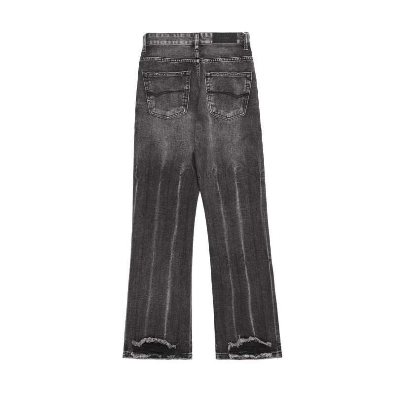 Trendy High Street Washed Outdated Wide Leg Jeans for Men, Personalized Loose, Perforated, Wear Out, Micro flared Pants