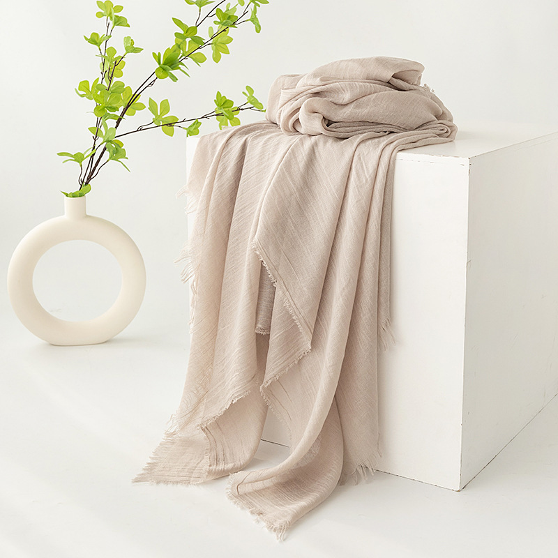 K671 Cross-border cotton and linen scarf high-end spring and summer pure color Japanese and Korean atmosphere gauze scarf sunscreen shawl simple long 