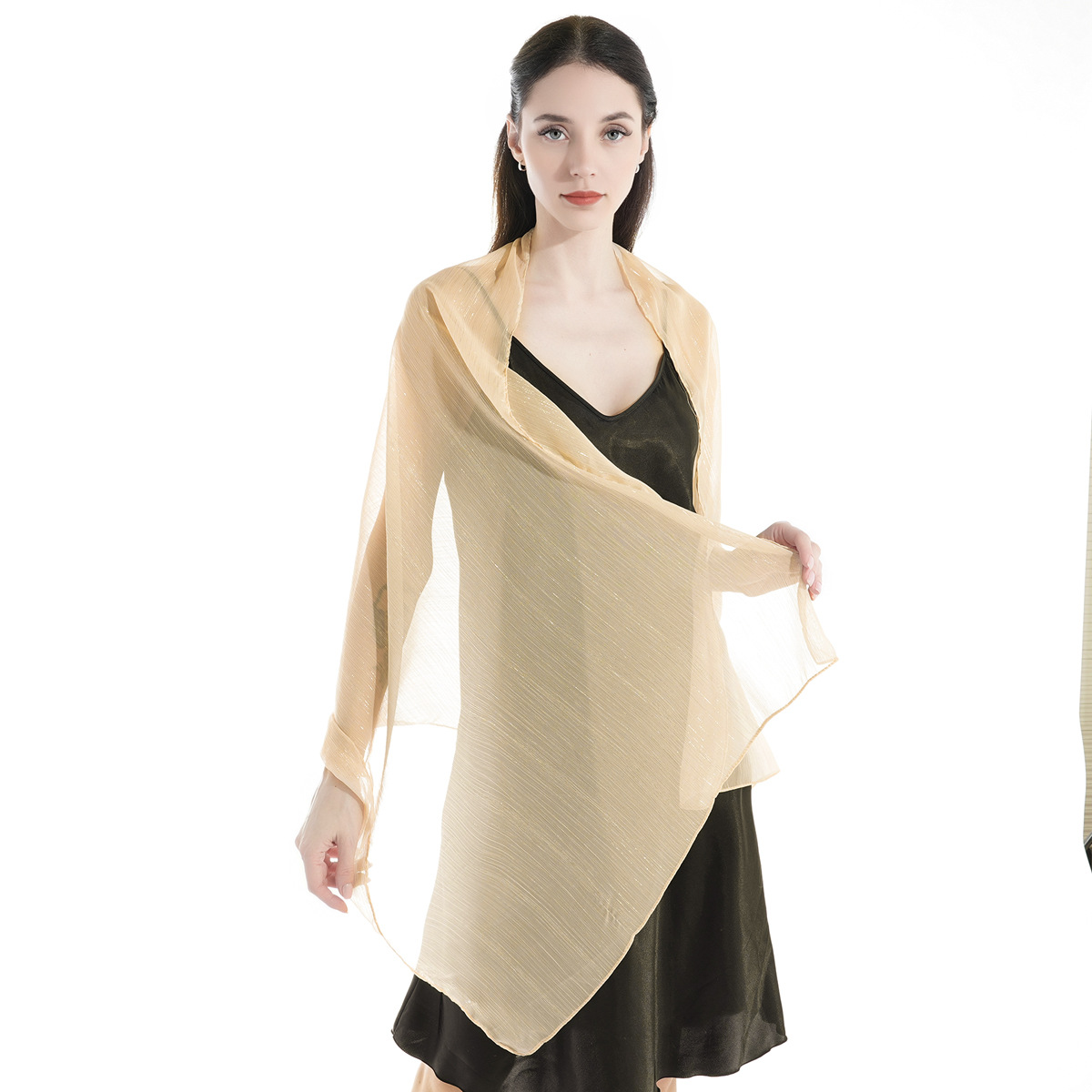 K676 Cross-border supply of new spring and summer gold silk fashion leisure shawl solid color temperament outer wear sunscreen ladies scarf spot
