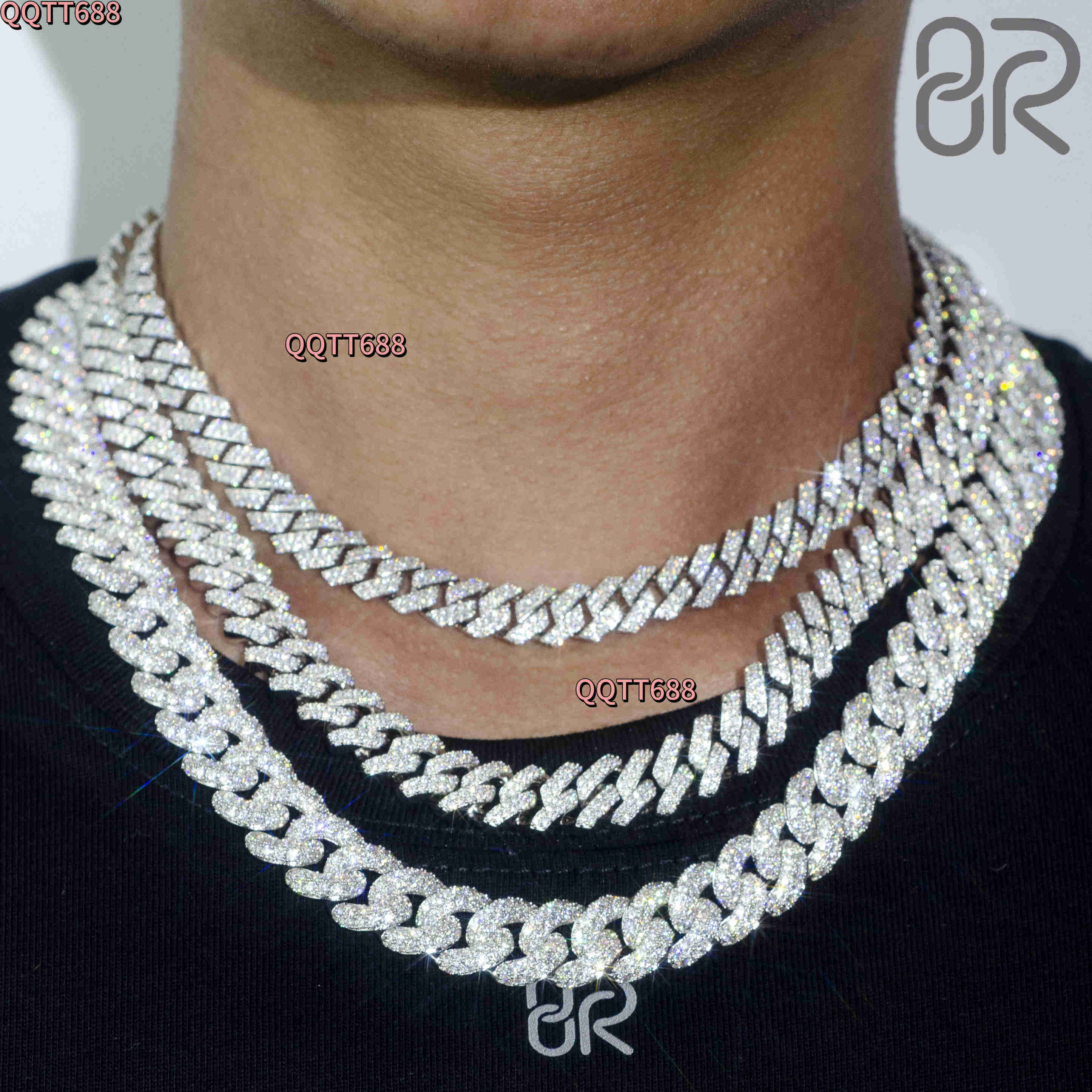 Wholesale 14MM Vvs Moissanite Cuban Chain Hip Hop Style Round Brilliant Cut Gold Plated 925 Silver Cuban Link Necklace