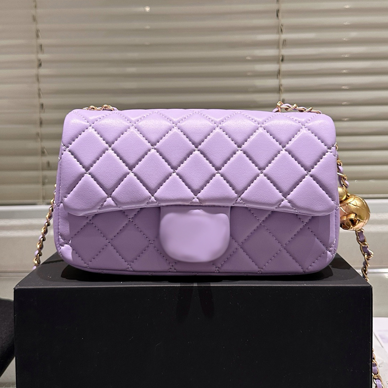 Woc Golden Ball Chain Bag Designer Women Shoulder Bag Flap Sewn Genuine Leather, Lattice Pattern Gold Hardware Metal Buckle Handbag Makeup Bags Cosmetic Sacoche 20cm