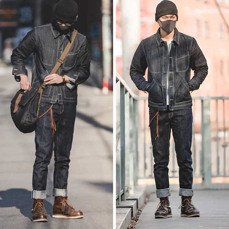 Maden Vintage 4oz Selvedge Raw Denim Jeans Horsehair Leather Patch Straight Fit Jeans Mens Spring and fall Paris Buckle Pants W250510