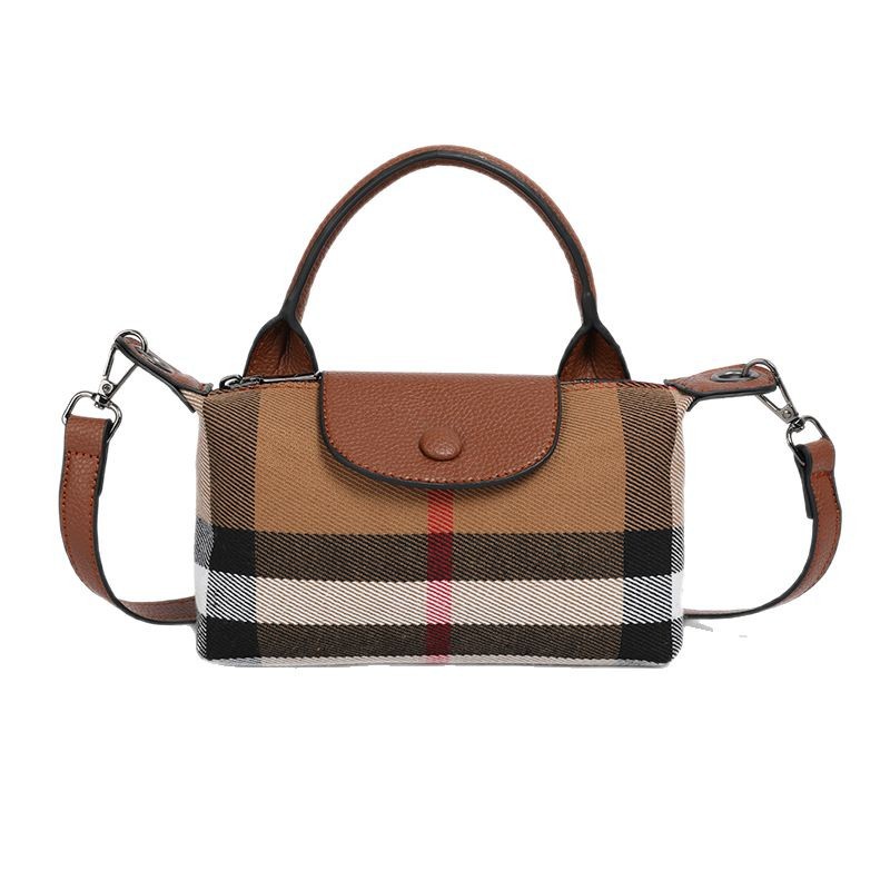 hot tote bag 2025 new Canvas checkered bag genuine leather handbag single - shoulder and cross - body bag high - end women's bag fashionable dump