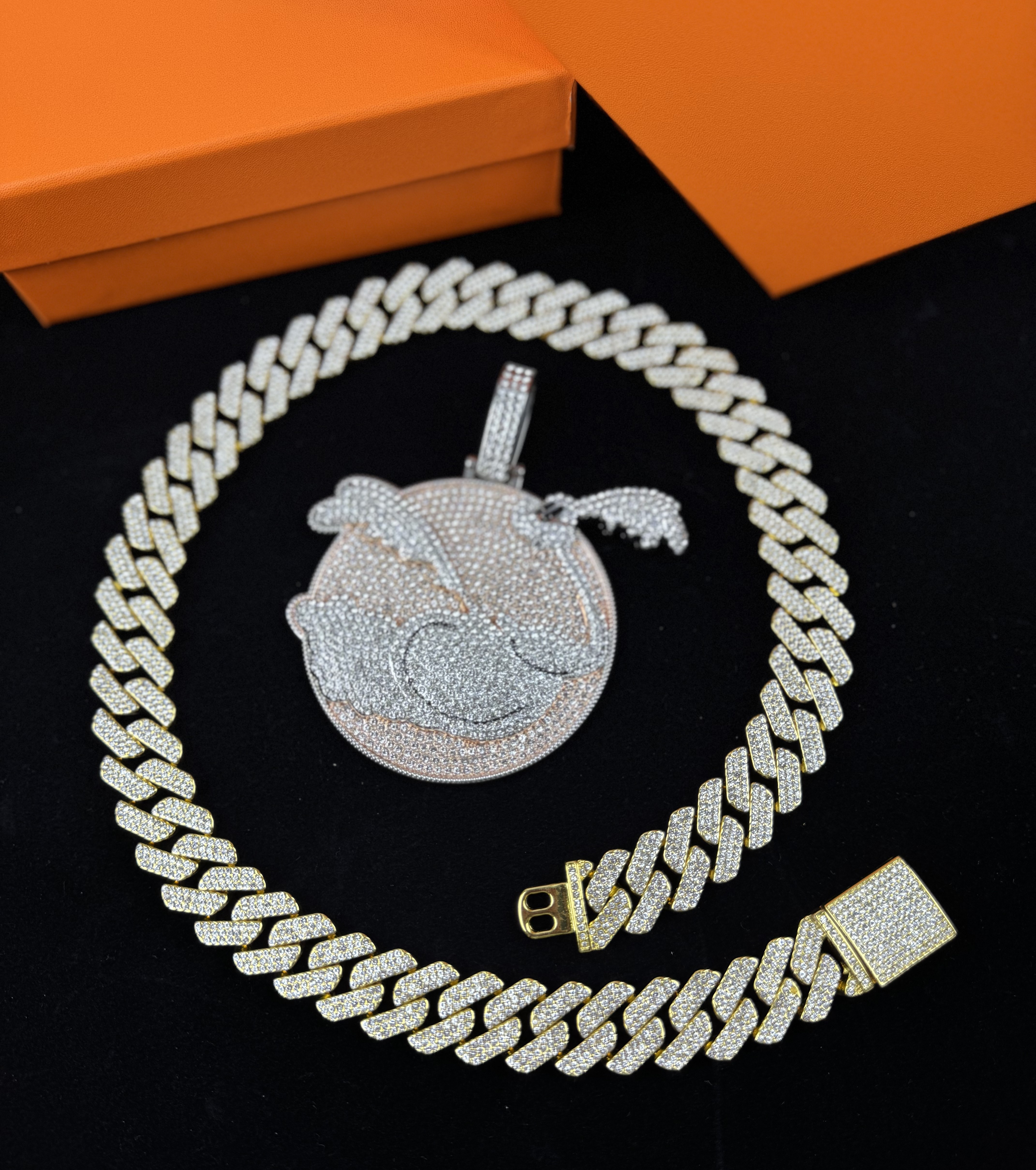 Luxurious Moissanite necklace + pendant set 20MM VVS Moissanite ice diamond gold chain necklace 925 sterling silver men's necklace Miami Cuban ch