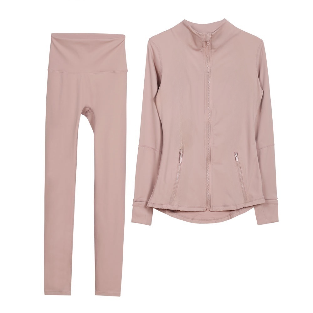 women yoga set zippered cardigan long sleeve slim fit running gym sports leggings jacket suit workout activewear fitness training tops bottoms