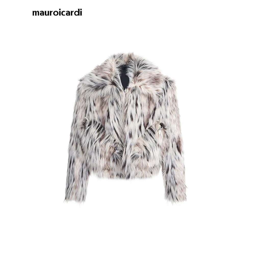 Mauroicardi Autumn Winter Cool Short Colorful Multicolored Thick Warm Hairy Faux Fur Coat Men Fluffy Jacket 2024 Y2k Streetwear