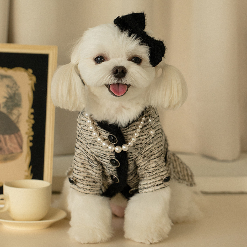 Tweed Princess Dog Apparel Dress Girl Cute Pet Clothes Outfit Small Dogs Costume Puppy Dresses for Small Dogs Cat Girl Female Teacup Yorkie Chihuahua 