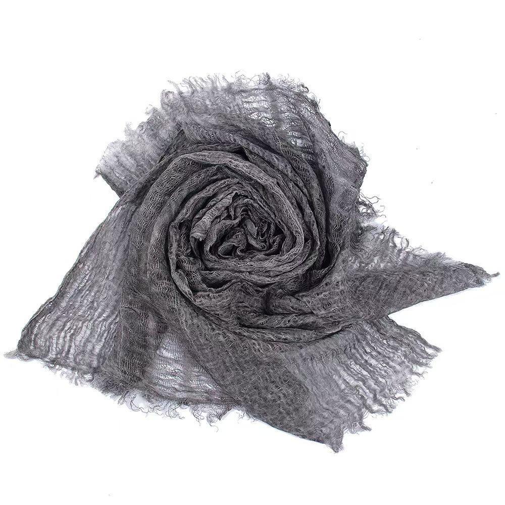 CCCC Spring and Summer Thin Solid Color Linen Scarf Tie-Dye Retro Style Women's Scarf Tassel Decoration Sunscreen Shawl
