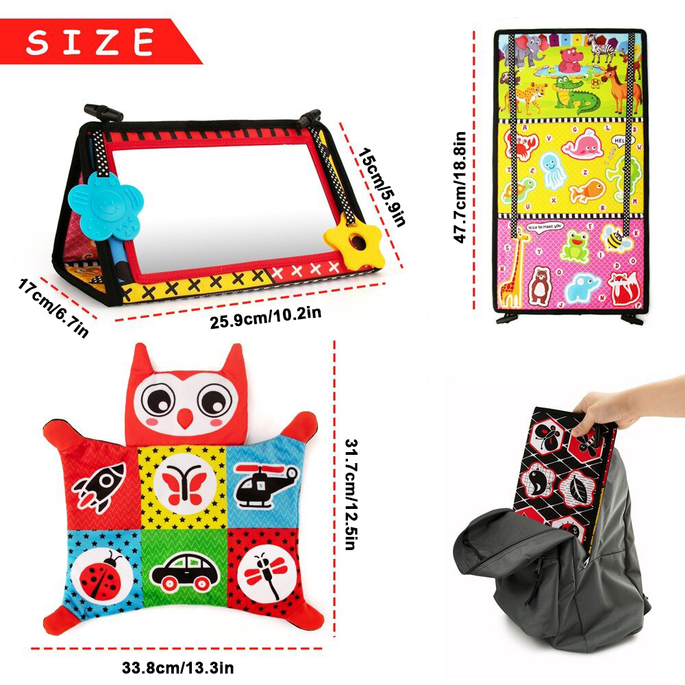 Tummy Time Baby Mirror Toys with Black and White Pattern, High Contrast Activity Play Crinkle Toys Baby Mirror for Newborn 0 3 6 Months