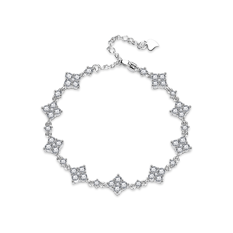 S925 Sterling Silver Moissanite Four-Leaf Clover Bracelet for Women, Adjustable, Unique High-End Design