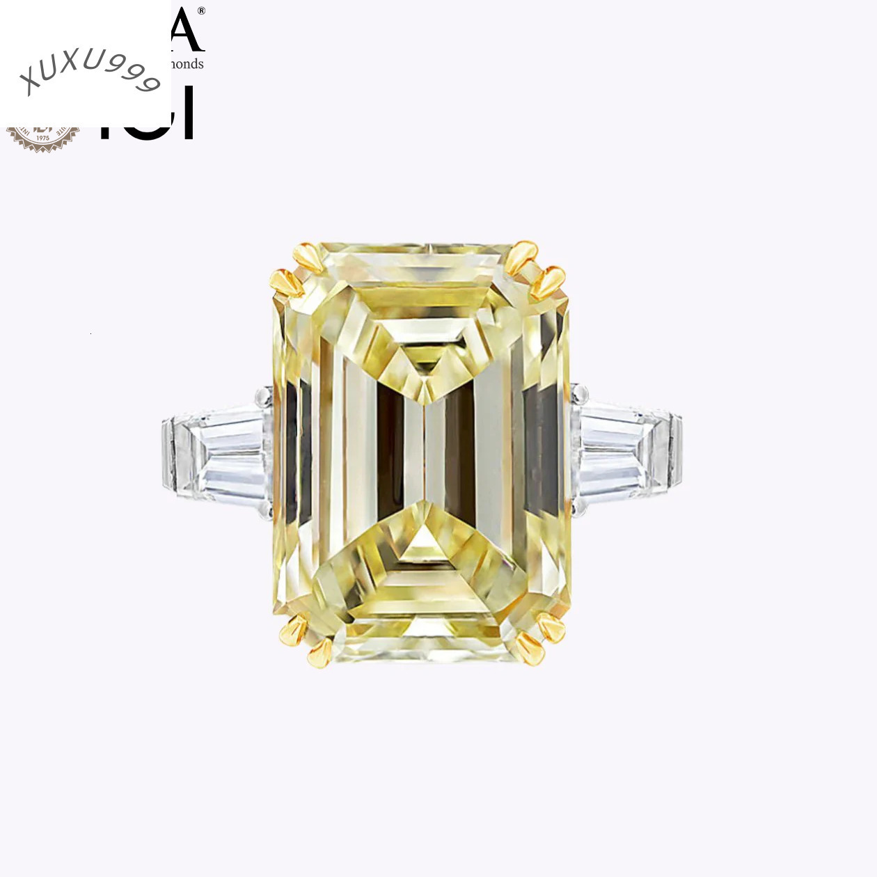 IGI GIA Certified HPHT CVD VVS Yellow Lab Grown Emerald Cut Wholesale Diamond 3CT 5CT 14K 18K Solid Gold Engagement Ring Women
