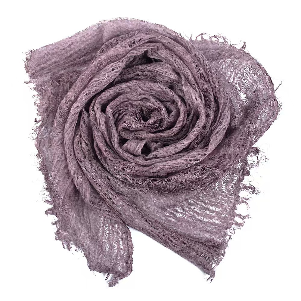 CCCC Spring and Summer Thin Solid Color Linen Scarf Tie-Dye Retro Style Women's Scarf Tassel Decoration Sunscreen Shawl