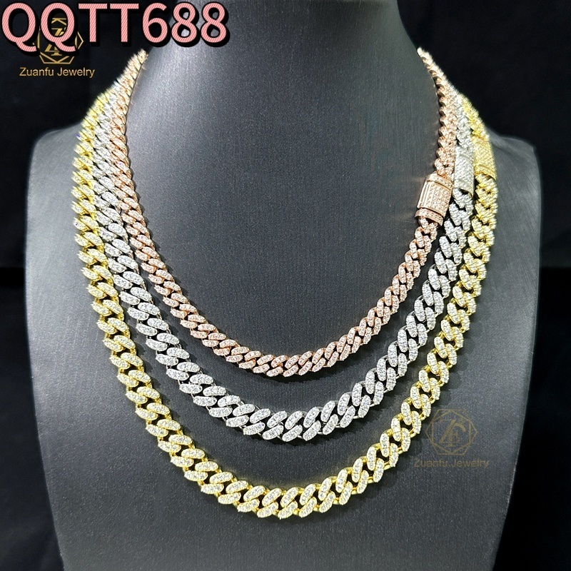 Real Solid 925 Silver Diamond Cuban Link Chain 6mm 8mm 1Row Iced Out Hiphop Miami Moissanite Cuban Necklace for Men Women