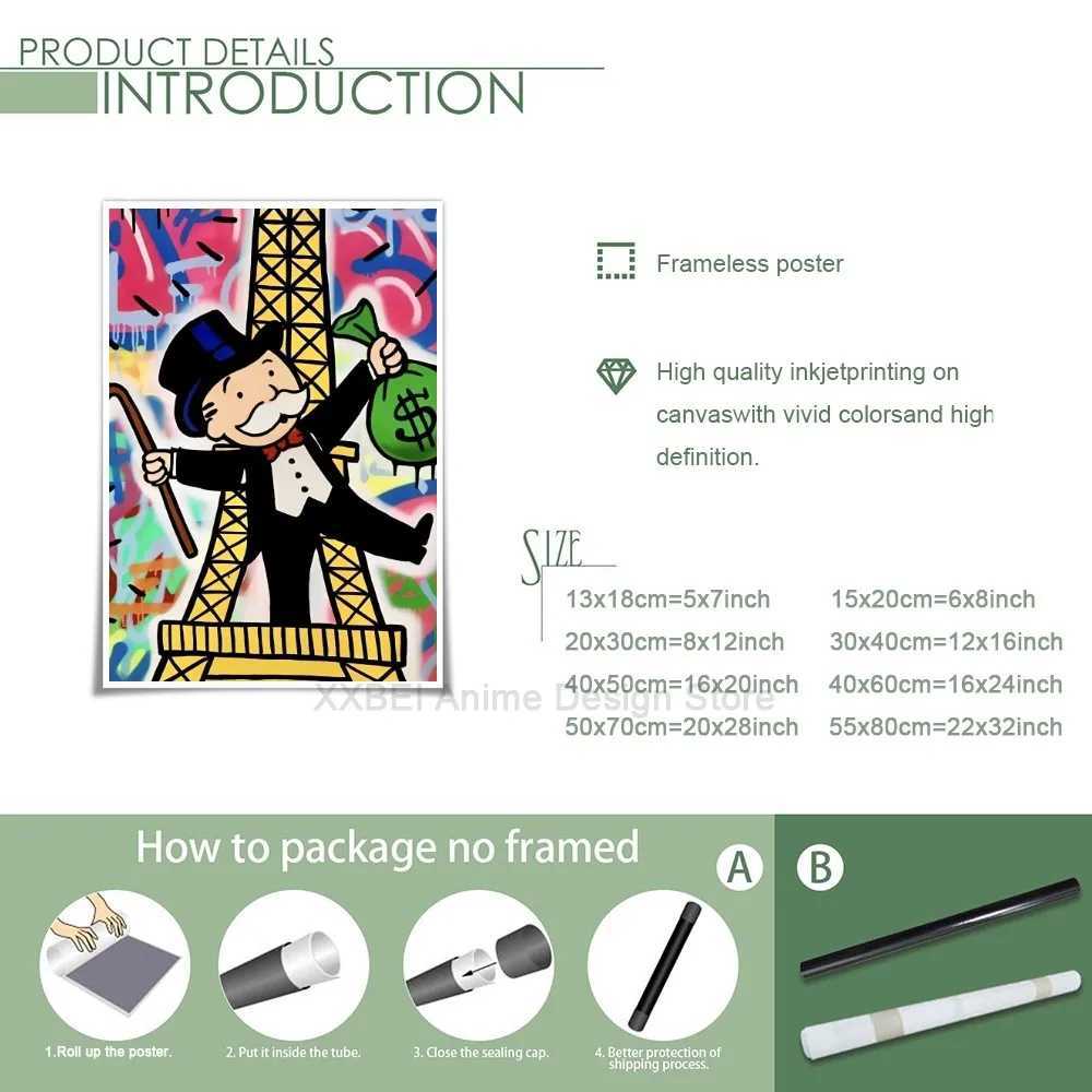 1pc Street Graffiti Art Alec Monopoly Poster Sticker Bedroom Study Wall Art Hanging Painting Decor High Quality Printed Matter Y250510