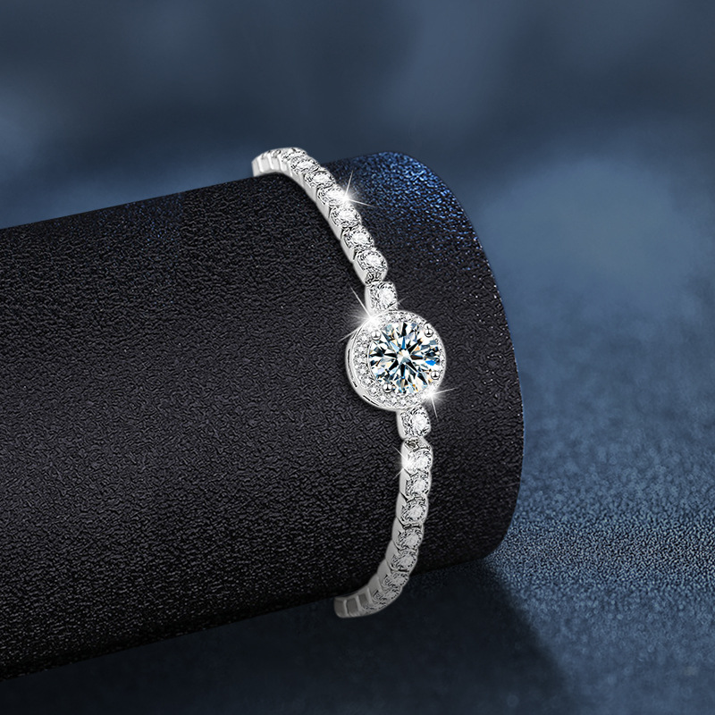 Minimalist Charm: Genuine Sterling Silver Moissanite Bangle Perfectly Adaptable