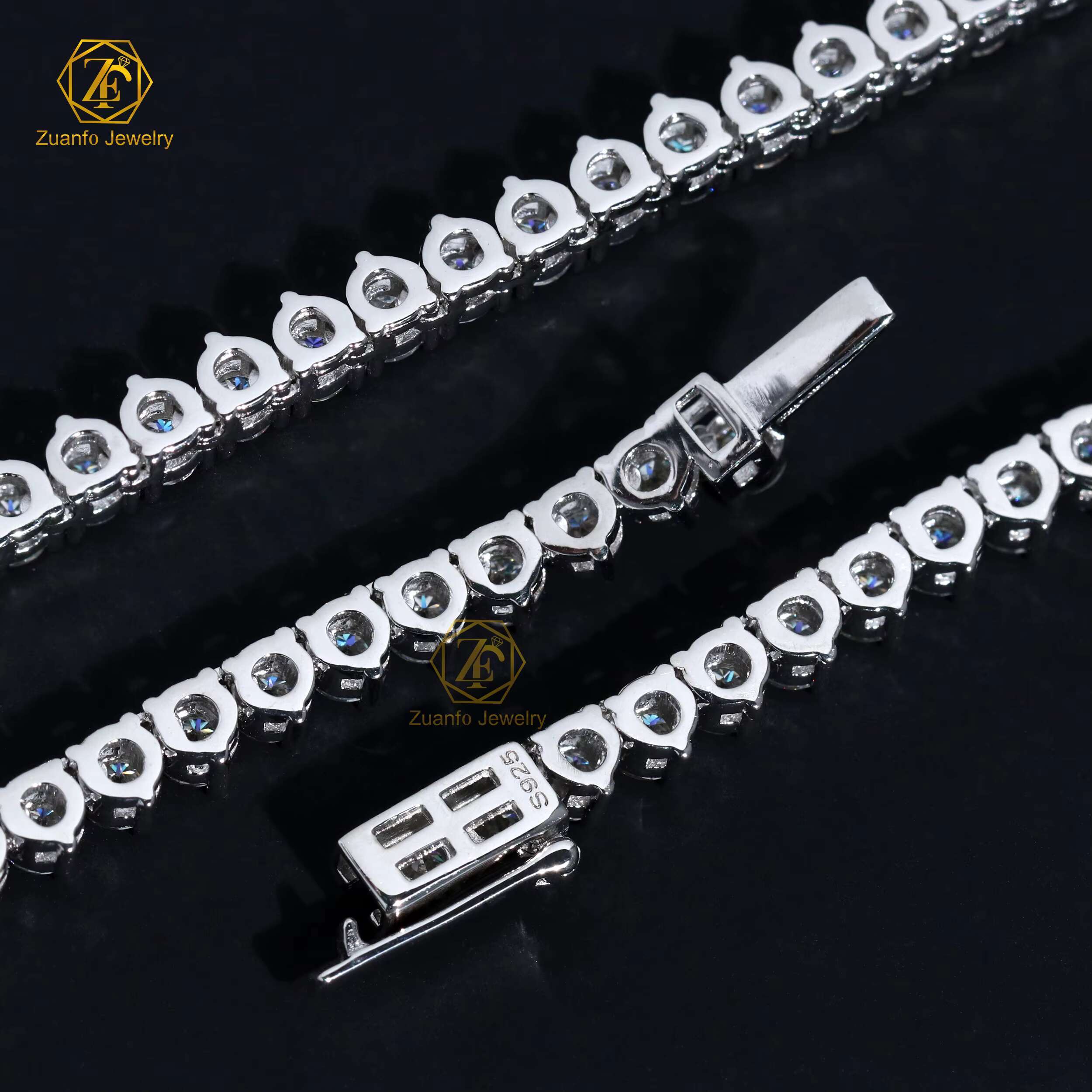 Trendy 3mm Designer Moissanite Tennis Necklace 925 Sterling Silver 3-Prongs Setting Link Chain for Gifts