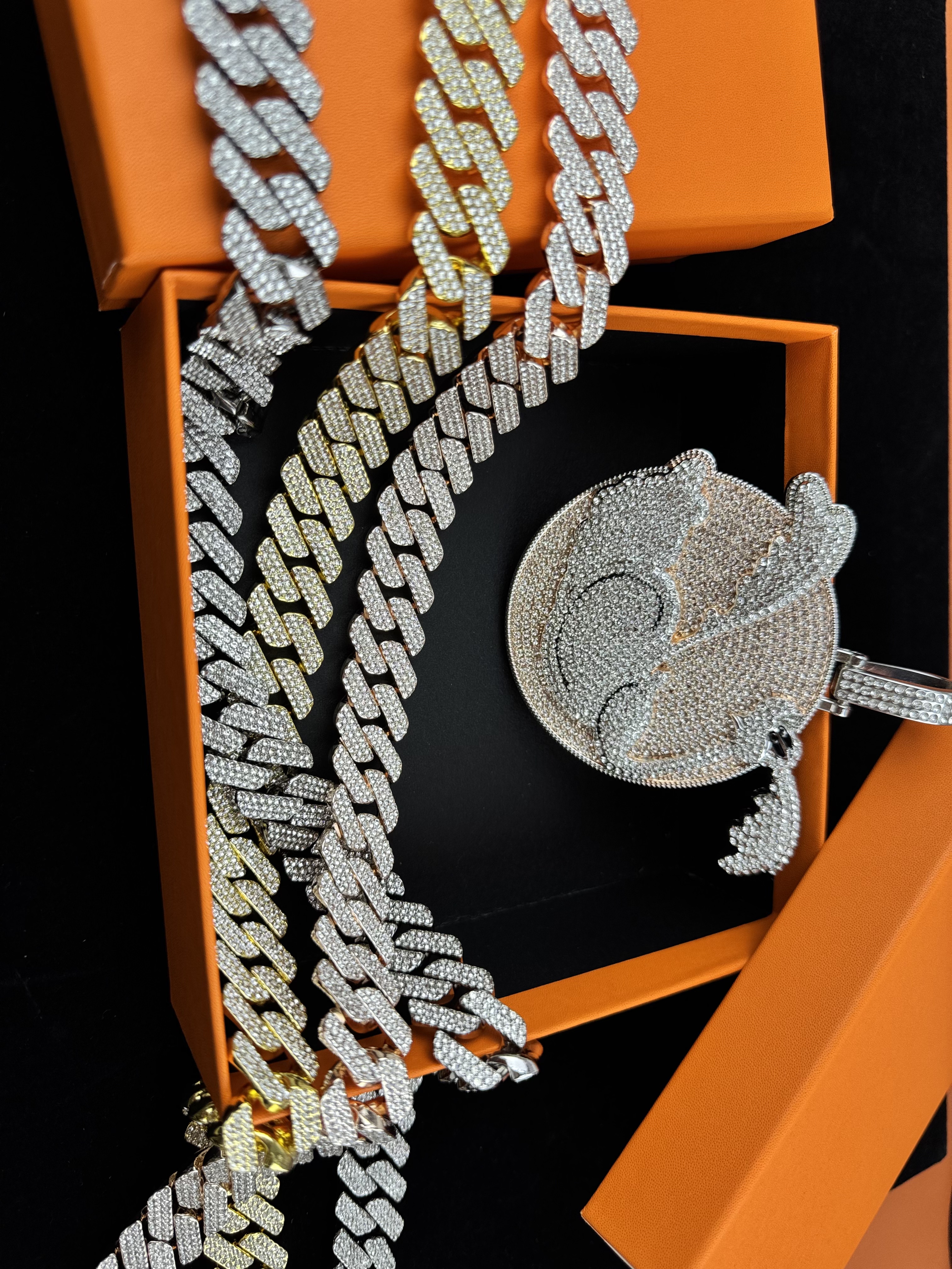 Moissanite Cuban chain Luxurious + pendant set 14MM VVS Moissanite ice dia gold sterling sier men's Miami Cuban chain necklace