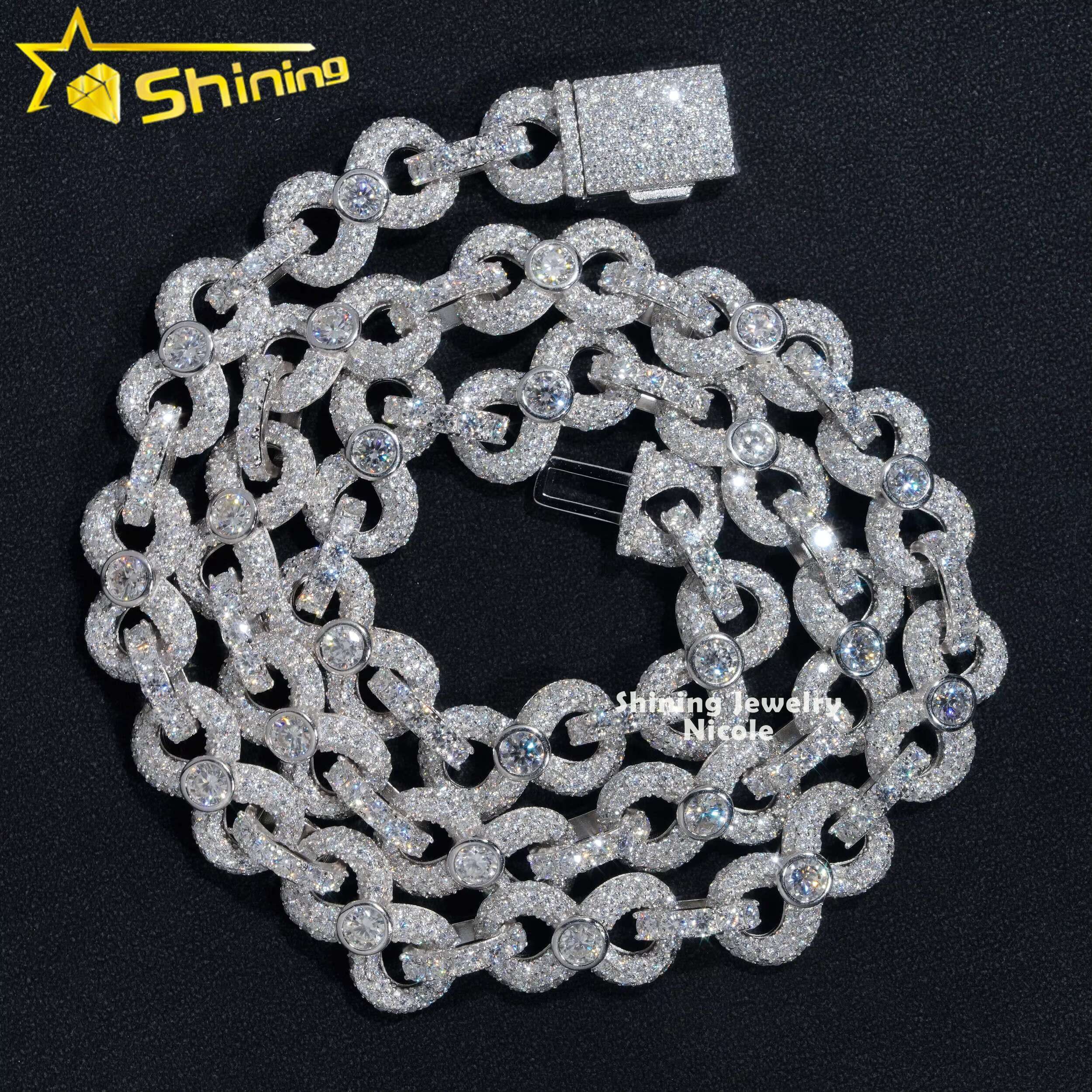 Hip Hop Jewelry Fashion Solid 925 Silver Iced 13mm Moissanite Cuban Link Chain Infinity Necklace