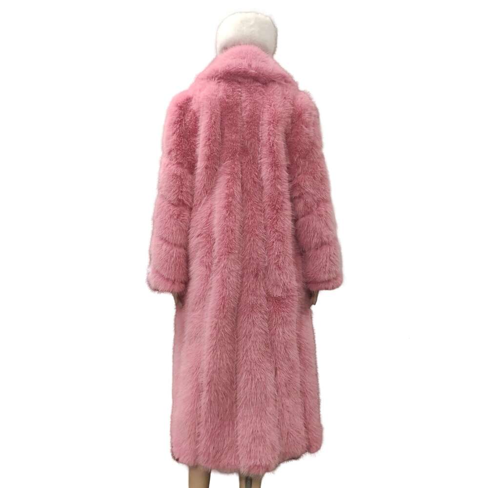 New Winter Fashion Girls Pink Long Lapel Women's Thick Thermal Fluffy Faux Fox Fur Coat