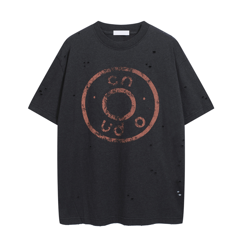 Vintage Distressed T-Shirt Oversized Streetwear Cotton Tee with Bold Logo Print Trendy Retro Design for Men Women Summer 25ss 0509