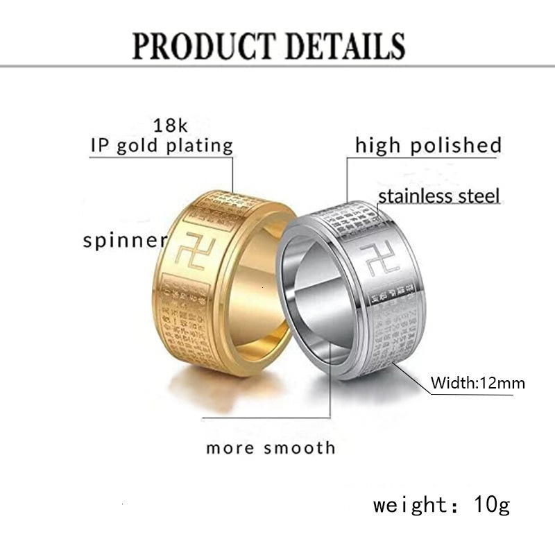 Star Combination Titanium Jewelry with Rotating Stainless Steel Wind Swastika Character Men's Ring