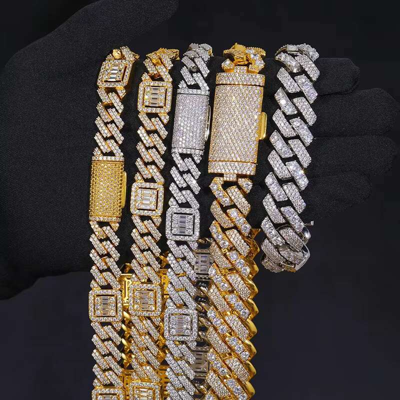 Luxury Fine Jewelry Hip Hop Iced Out VVS Moissanite Diamond Chain IGI Certified 14k Solid Gold Cuban Chain Link for Men