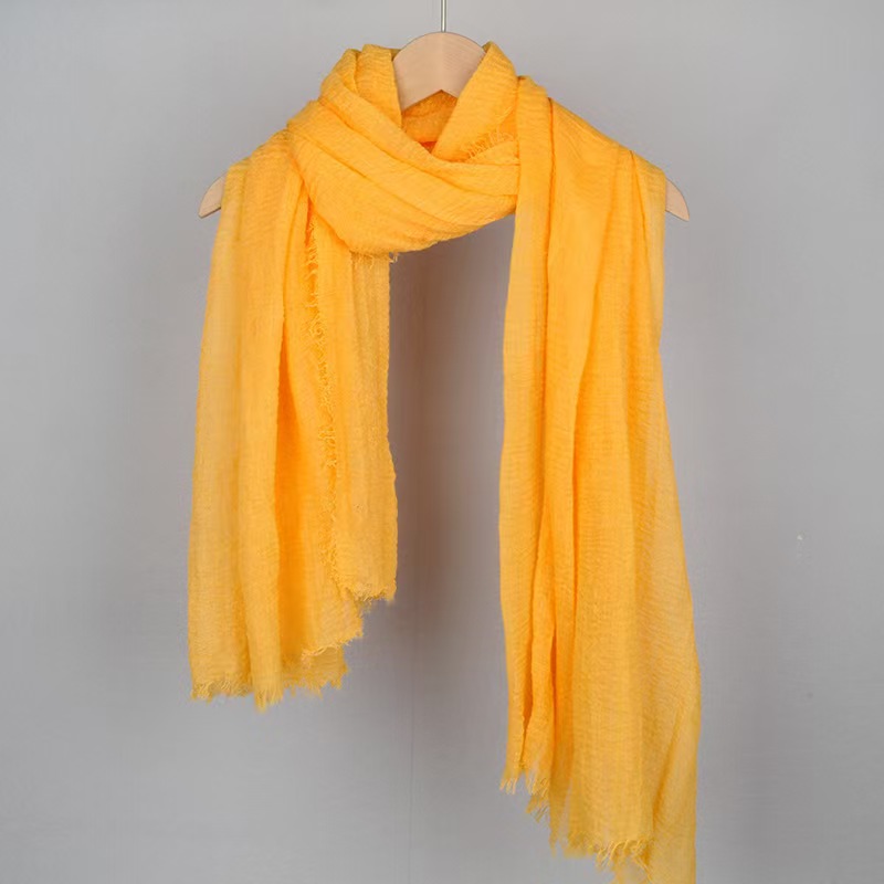 T673 solid color cotton and linen scarf female bubble scarf sunscreen gauze scarf