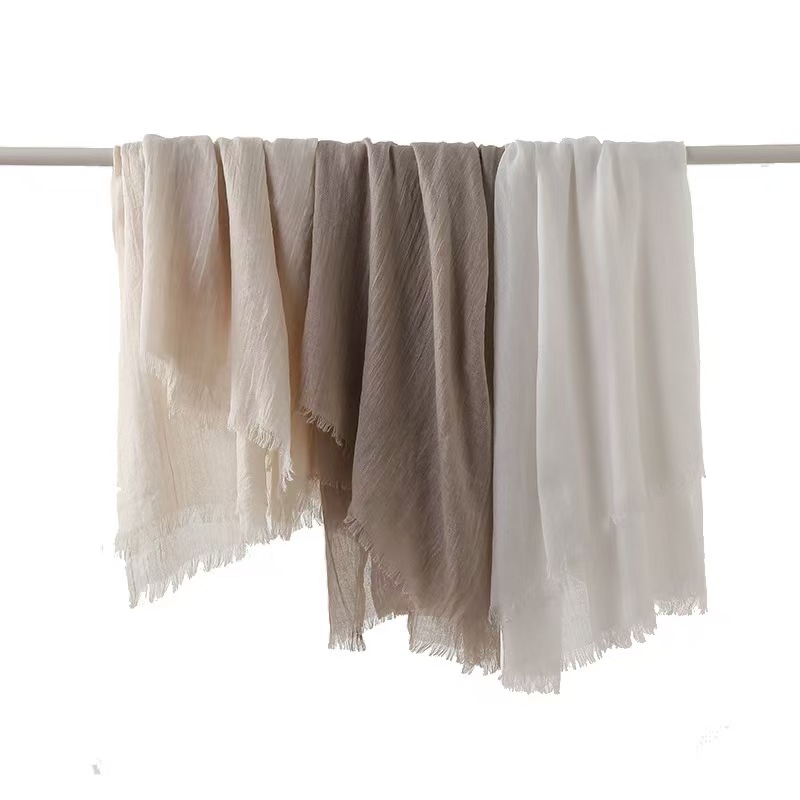 K680 Cotton and linen scarf high-end spring and summer all-match pure color Japanese and Korean atmosphere gauze scarf sunscreen shawl simple neck sca